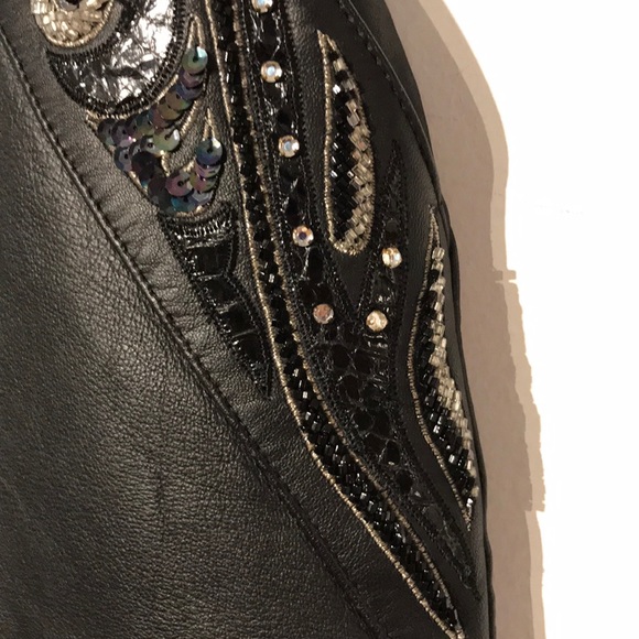 Vintage sequins embellishment leather skirt - Picture 4 of 10